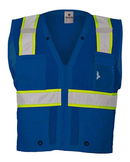 Unisex EV Series® Enhanced Visibility Multi-Pocket Mesh Vest - Royal Blue/ Lime - B102
