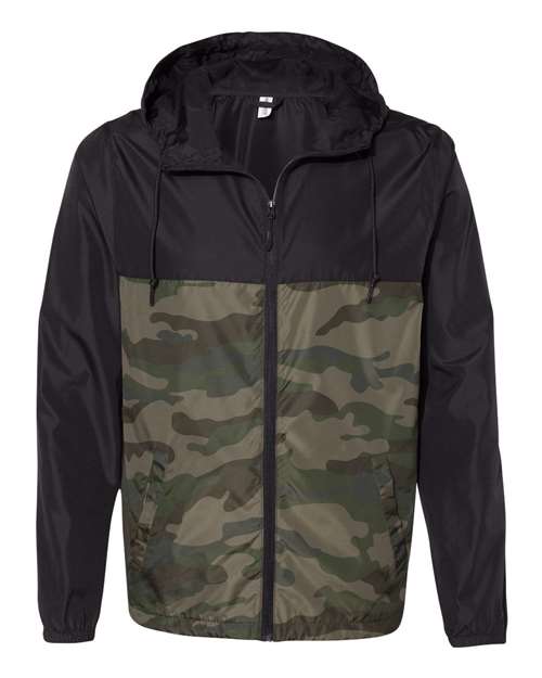 Men's Lightweight Windbreaker Full-Zip Jacket - Black/ Forest Camo
