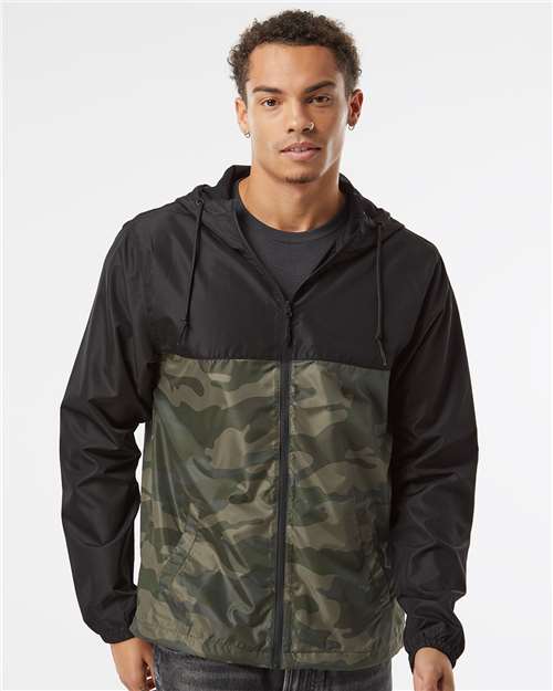 Men's Lightweight Windbreaker Full-Zip Jacket - Black/ Forest Camo