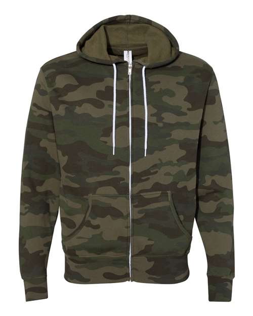 Unisex Lightweight Full-Zip Hooded Sweatshirt - Forest Camo