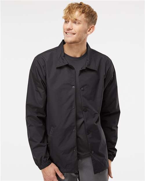 Men's Water-Resistant Windbreaker Coach’s Jacket - Black/ Black