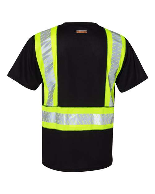 Unisex EV Series® Enhanced Visibility Contrast Pocket T-Shirt - Black/ Lime - B200