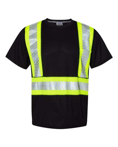 Unisex EV Series® Enhanced Visibility Contrast Pocket T-Shirt - Black/ Lime - B200