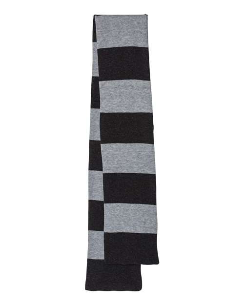 Rugby-Striped Knit Scarf - Heather Black/ Heather Grey