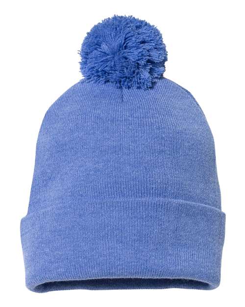 12" Pom-Pom Cuffed Beanie - Heather Royal