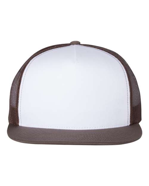 Classic Five-Panel Trucker Cap - Brown/ White/ Brown