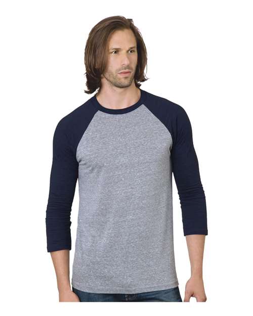 Unisex Triblend Three-Quarter Sleeve Raglan T-Shirt - Athletic Grey/ Navy