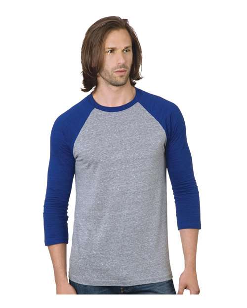 Unisex Triblend Three-Quarter Sleeve Raglan T-Shirt - Athletic Grey/ Royal