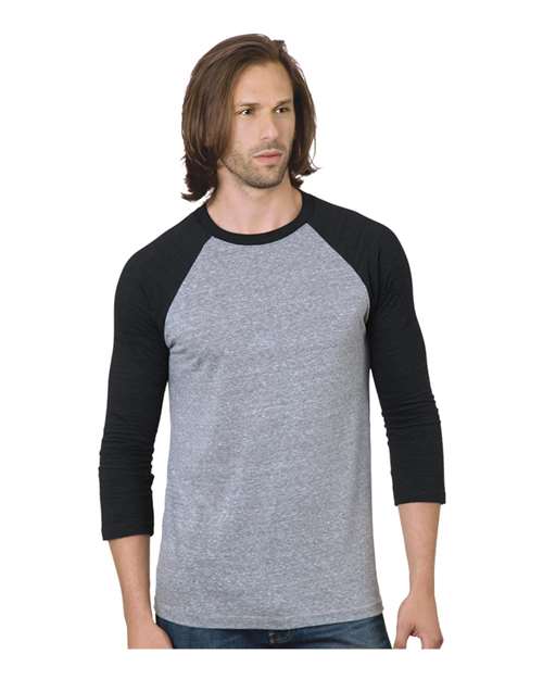 Unisex Triblend Three-Quarter Sleeve Raglan T-Shirt - Athletic Grey/ Black