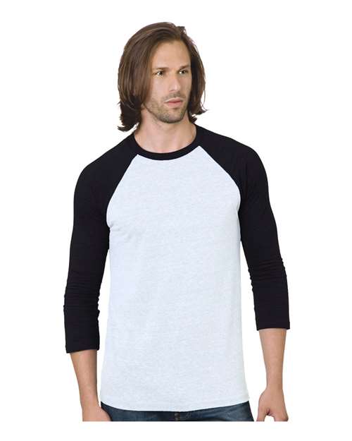 Unisex Triblend Three-Quarter Sleeve Raglan T-Shirt - White/ Black