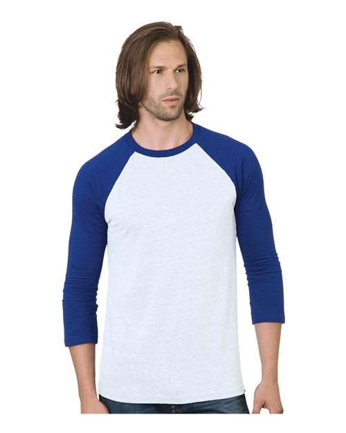 Unisex Triblend Three-Quarter Sleeve Raglan T-Shirt - White/ Royal