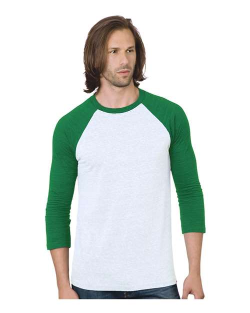 Unisex Triblend Three-Quarter Sleeve Raglan T-Shirt - White/ Kelly