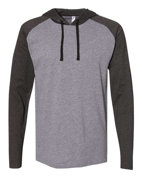 Men's Fine Jersey Hooded Long Sleeve Raglan T-Shirt - Granite Heather/ Vintage Smoke/ Black