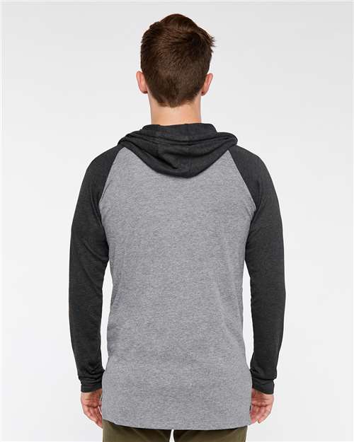 Men's Fine Jersey Hooded Long Sleeve Raglan T-Shirt - Granite Heather/ Vintage Smoke/ Black