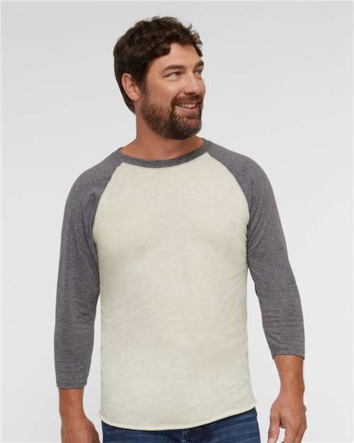 Men's Baseball Fine Jersey Three-Quarter Sleeve Tee - Natural Heather/ Granite Heather
