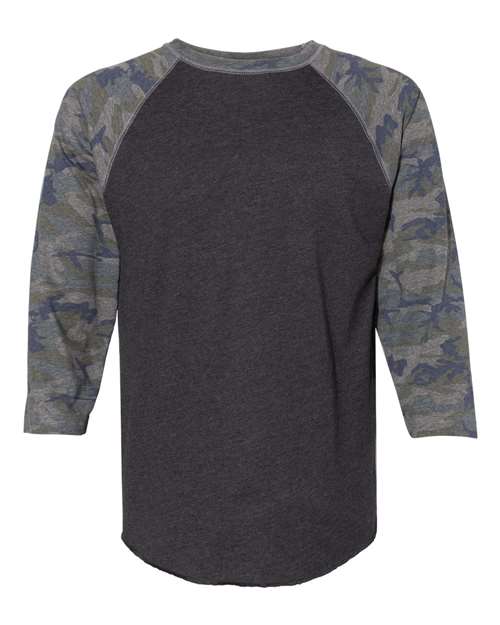 Men's Baseball Fine Jersey Three-Quarter Sleeve Tee - Vintage Smoke/ Vintage Camo