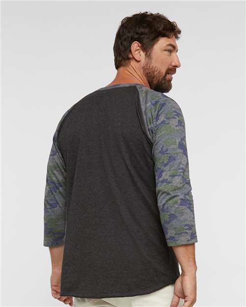 Men's Baseball Fine Jersey Three-Quarter Sleeve Tee - Vintage Smoke/ Vintage Camo