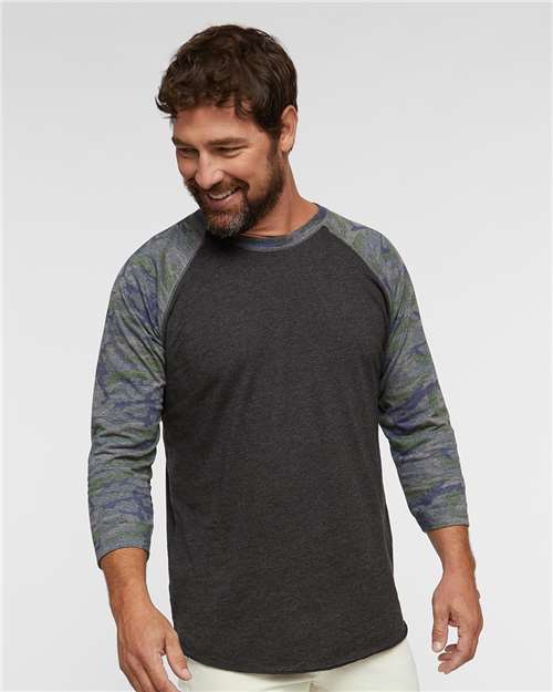 Men's Baseball Fine Jersey Three-Quarter Sleeve Tee - Vintage Smoke/ Vintage Camo