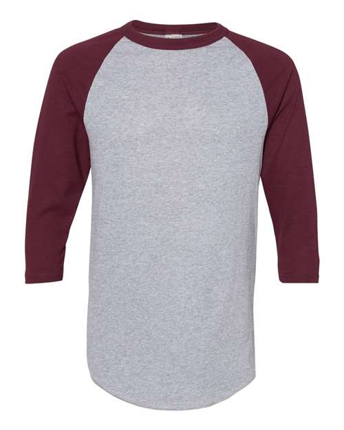 Unisex Three-Quarter Raglan Sleeve Baseball Jersey T-Shirt - Athletic Heather/ Maroon
