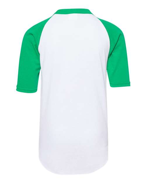 Youth Three-Quarter Sleeve Baseball Jersey - White/ Kelly
