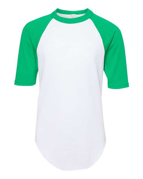 Youth Three-Quarter Sleeve Baseball Jersey - White/ Kelly