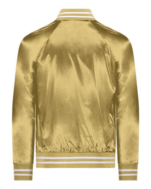 Unisex Satin Baseball Jacket Striped Trim - Metallic Gold/ White