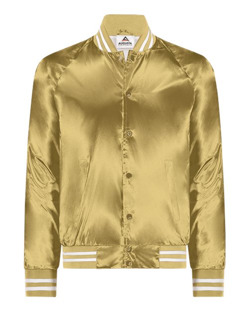 Unisex Satin Baseball Jacket Striped Trim - Metallic Gold/ White