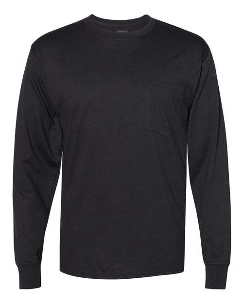 Unisex Workwear Long Sleeve Pocket T-Shirt - Black