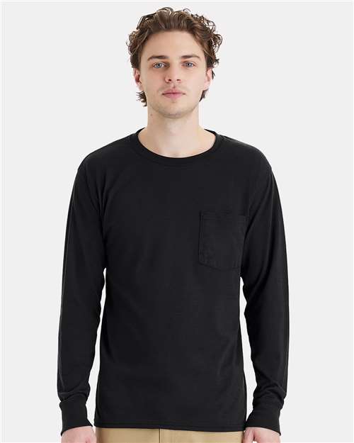 Unisex Workwear Long Sleeve Pocket T-Shirt - Black