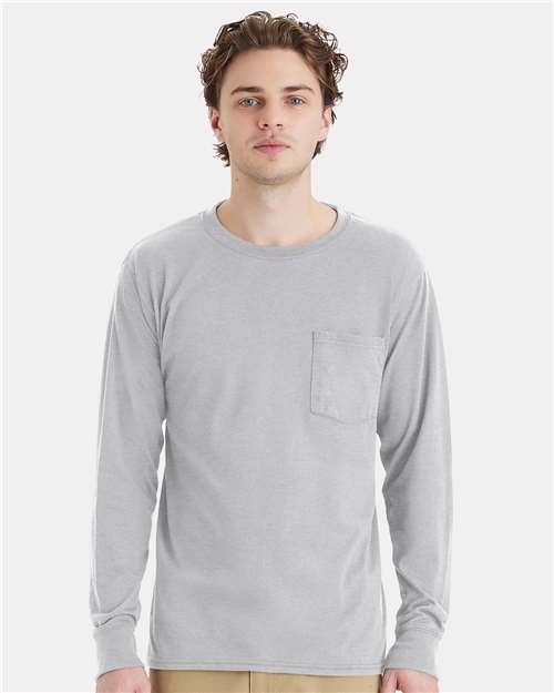 Unisex Workwear Long Sleeve Pocket T-Shirt - Light Steel