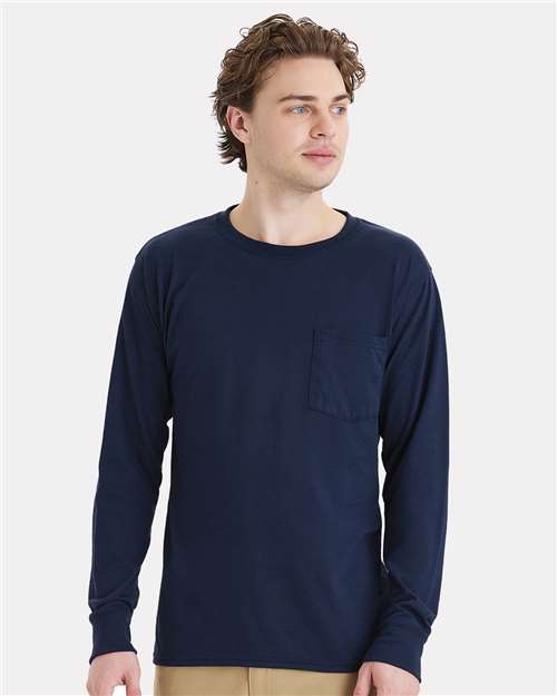 Unisex Workwear Long Sleeve Pocket T-Shirt - Navy