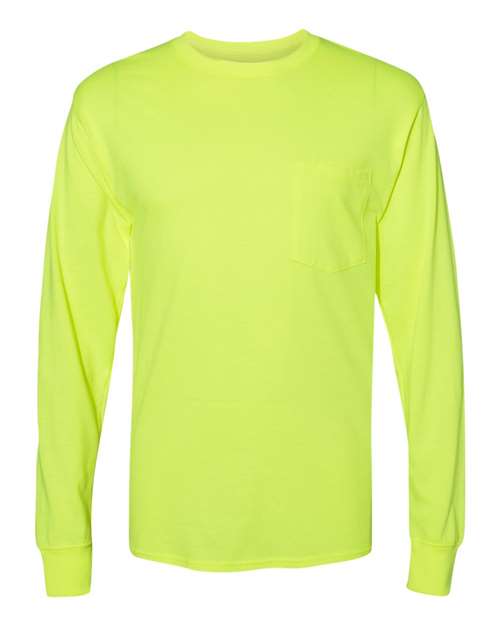 Unisex Workwear Long Sleeve Pocket T-Shirt - Safety Green