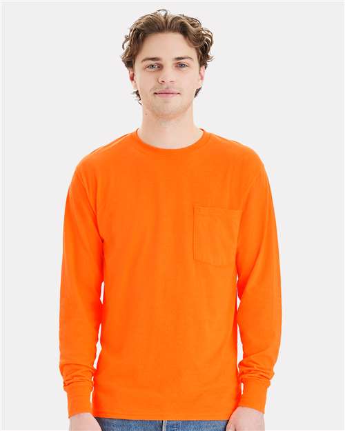 Unisex Workwear Long Sleeve Pocket T-Shirt - Safety Orange