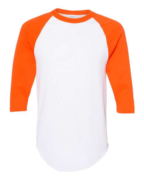 Unisex Three-Quarter Raglan Sleeve Baseball Jersey T-Shirt - White/ Orange