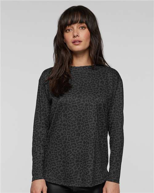 Women's Fine Jersey Long Sleeve Tee - Black Leopard