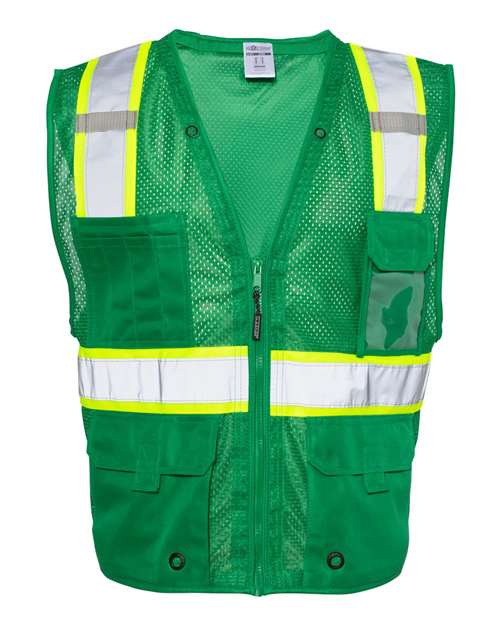 Unisex EV Series® Enhanced Visibility Multi-Pocket Mesh Vest - Green/ Lime - B104