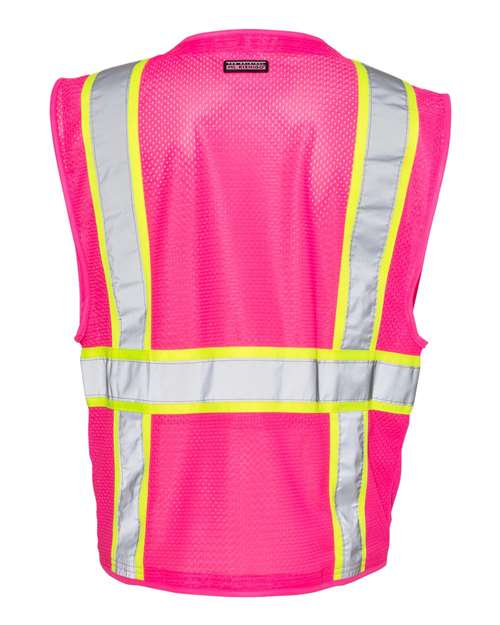 Unisex EV Series® Enhanced Visibility Multi-Pocket Mesh Vest - Pink/ Lime - B107