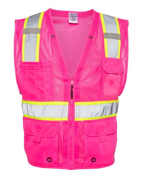 Unisex EV Series® Enhanced Visibility Multi-Pocket Mesh Vest - Pink/ Lime - B107