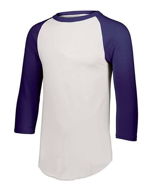 Youth Three-Quarter Sleeve Baseball Jersey - White/ Purple