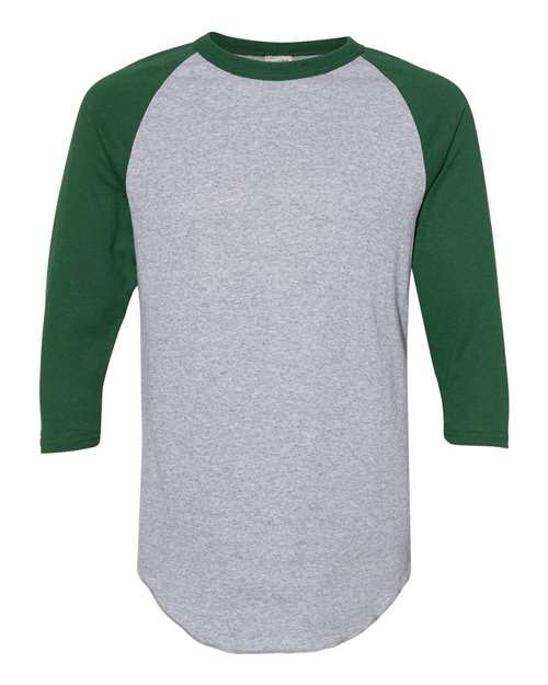 Unisex Three-Quarter Raglan Sleeve Baseball Jersey T-Shirt - Athletic Heather/ Dark Green