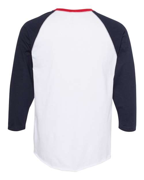 Men's Baseball Fine Jersey Three-Quarter Sleeve Tee - White/ Navy/ Red