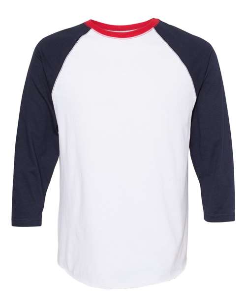 Men's Baseball Fine Jersey Three-Quarter Sleeve Tee - White/ Navy/ Red