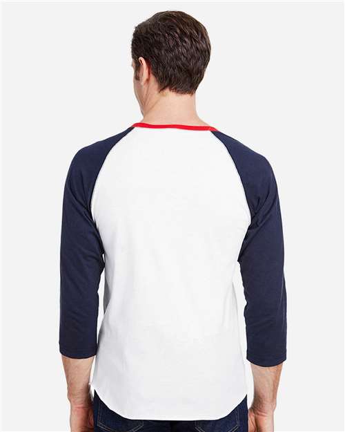 Men's Baseball Fine Jersey Three-Quarter Sleeve Tee - White/ Navy/ Red