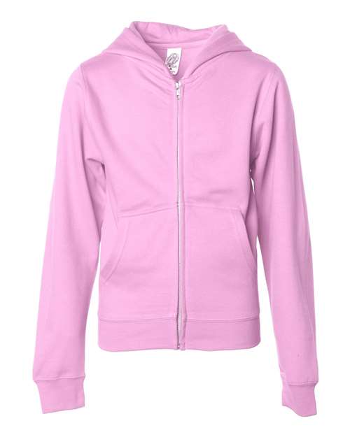 Youth Midweight Full-Zip Hooded Sweatshirt - Light Pink