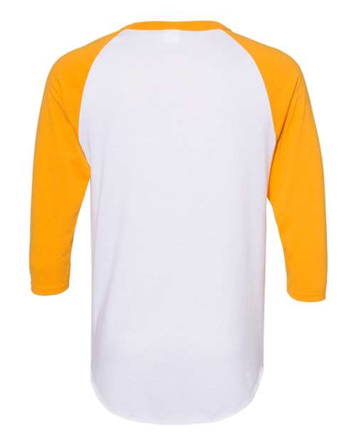 Unisex Three-Quarter Raglan Sleeve Baseball Jersey T-Shirt - White/ Gold