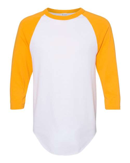Unisex Three-Quarter Raglan Sleeve Baseball Jersey T-Shirt - White/ Gold