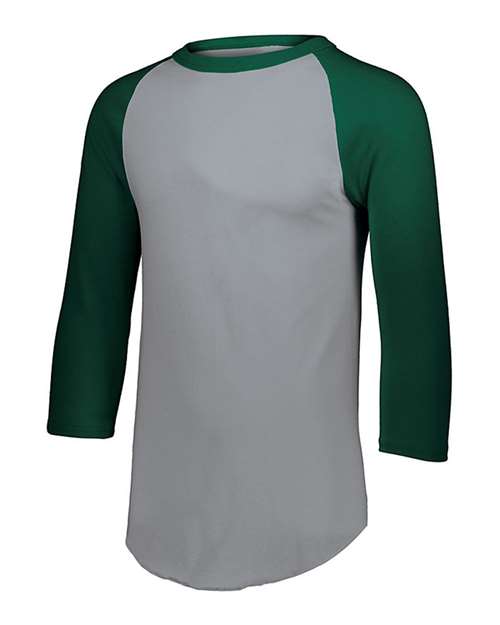 Youth Three-Quarter Sleeve Baseball Jersey - Athletic Heather/ Dark Green