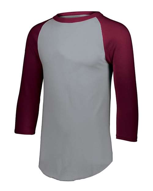 Youth Three-Quarter Sleeve Baseball Jersey - Athletic Heather/ Maroon