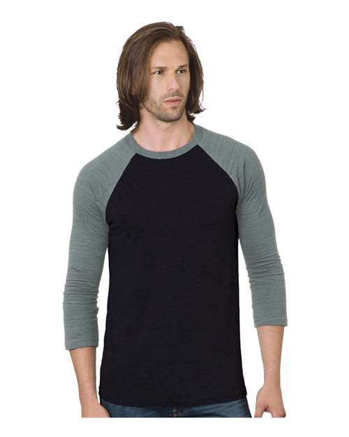 Unisex Triblend Three-Quarter Sleeve Raglan T-Shirt - Black/ Athletic Grey