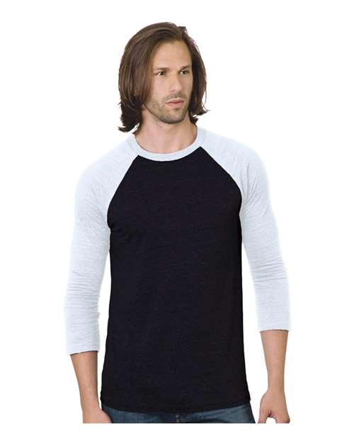 Unisex Triblend Three-Quarter Sleeve Raglan T-Shirt - Black/ White